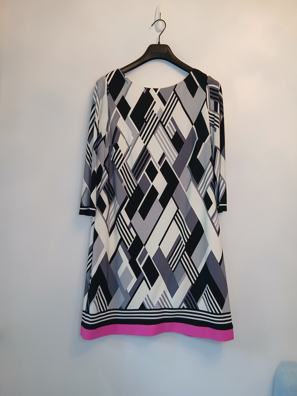 Eliza J Geometric Midi Dress in Black, White & Pink